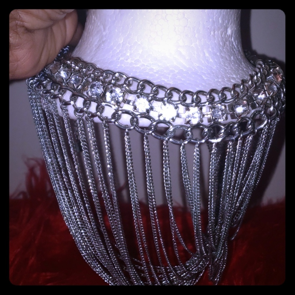 Silver and rhinestone choker necklace
